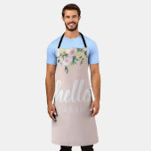 Tablier Fleurs Pastel Rose Moderne Bonjour Et Vous Nom (Porté)