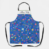 Tablier Fleurs printanières sur fond bleu Personnalisé (Recto)
