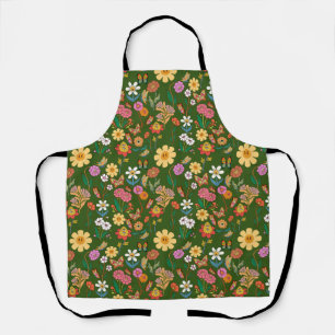 Tablier Fleurs psychédéliques Motif Retro Style D Green BG