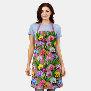 Tablier Fleurs Rose Bleu Jaune Lilas Vert Orchidée