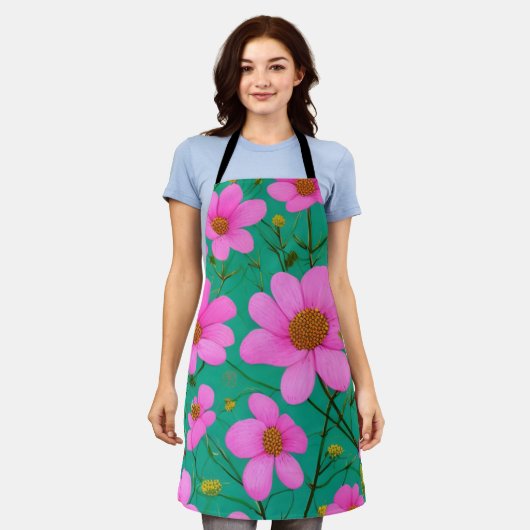 Tablier Fleurs roses (Porté)