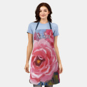 Tablier Fleurs roses avec texte (Porté)