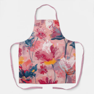 Tablier Fleurs roses coups de pinceau peints motif botaniq