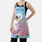 Tablier Fleurs roses cygnes blanches (Insitu)