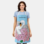 Tablier Fleurs roses cygnes blanches (Porté)