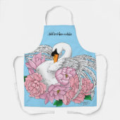 Tablier Fleurs roses cygnes blanches (Recto)
