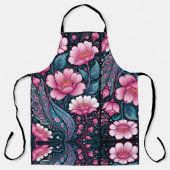 Tablier Fleurs roses en gras avec bleu et noir (Recto)