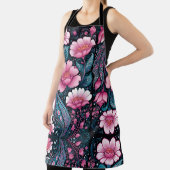 Tablier Fleurs roses en gras avec bleu et noir (Insitu)