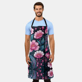 Tablier Fleurs roses en gras avec bleu et noir (Porté)