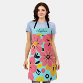 Tablier Fleurs roses et jaunes sur Sky Blue Dopamine (Porté)