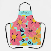 Tablier Fleurs roses et jaunes sur Sky Blue Dopamine (Recto)