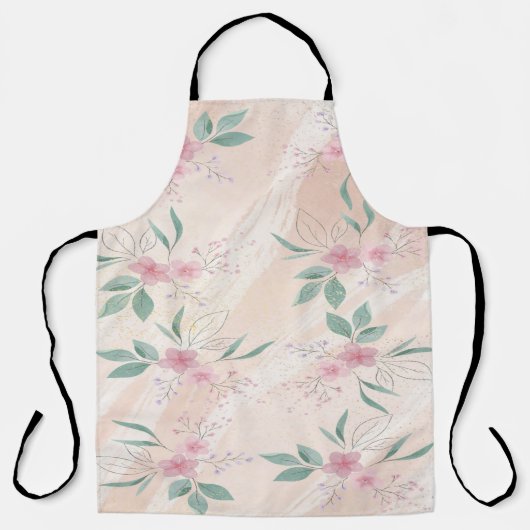Tablier Fleurs roses et motif feuille vert (Recto)