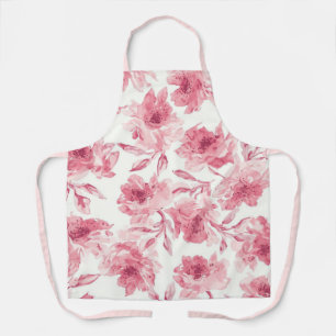 Tablier Fleurs Roses Pâles Peintes à l'Aquarelle Florale A