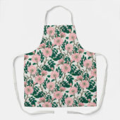 Tablier Fleurs Roses roses et Motif Feuille vert (Recto)