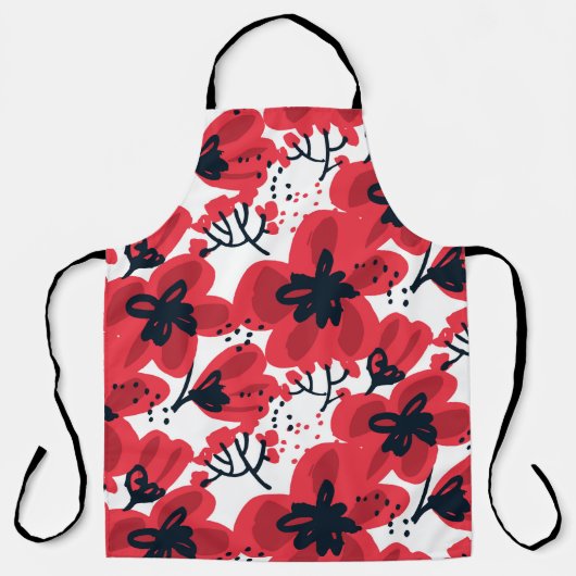 Tablier Fleurs rouges Abstraites dessinées à la main sans (Recto)