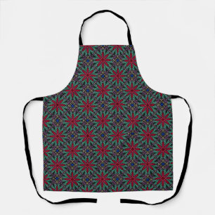 Tablier Fleurs rouges avec vert et bleu