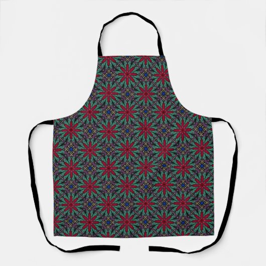 Tablier Fleurs rouges avec vert et bleu (Recto)