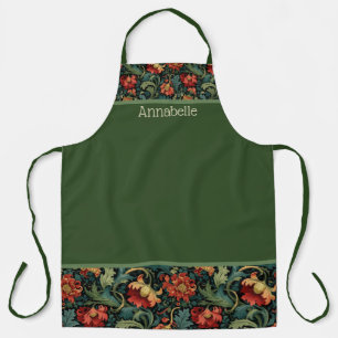 Tablier Fleurs Rouges Impression William Morris Personnali
