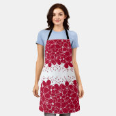 Tablier Fleurs rouges marguerites sur arrière - plan blanc (Porté)