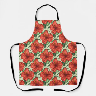 Tablier Fleurs rouges motifs à fleurs tropicales