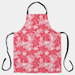 Tablier Fleurs rouges sur fond blanc.
