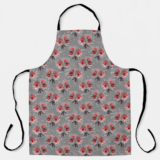 Tablier Fleurs rouges sur gris (Recto)