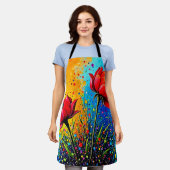 Tablier Fleurs rouges vibrantes - Impression Pop Art (Porté)