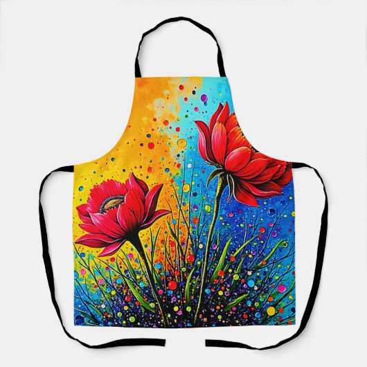 Tablier Fleurs rouges vibrantes - Impression Pop Art (Recto)