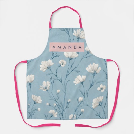 Tablier Fleurs sauvages bleues douces personnalisées de st (Recto)