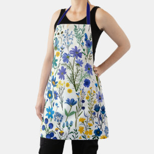 Tablier Fleurs sauvages bleues rustiques françaises de jar