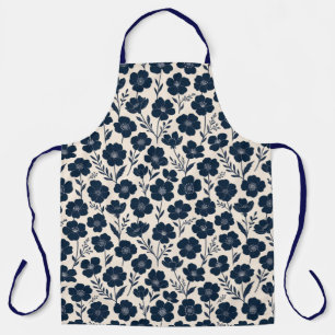 Tablier Fleurs sauvages monochromes nettes en bleu marine