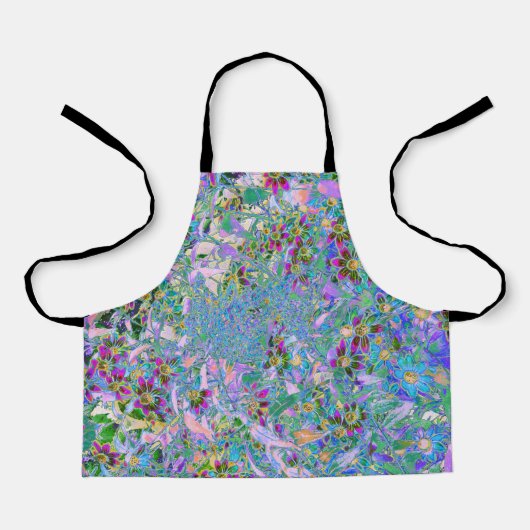 Tablier Fleurs sauvages rétro violettes, vertes et bleues  (Recto)