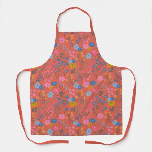 Tablier Fleurs sauvages rouges Boho modernes (Recto)