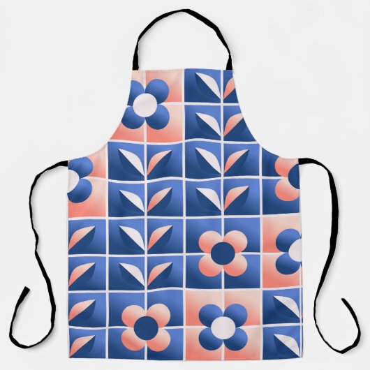 Tablier Fleurs stylisées rétro : motif en mosaïque. (Recto)