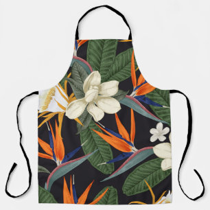 Tablier Fleurs tropicales, arrière - plan foncé, sans cout