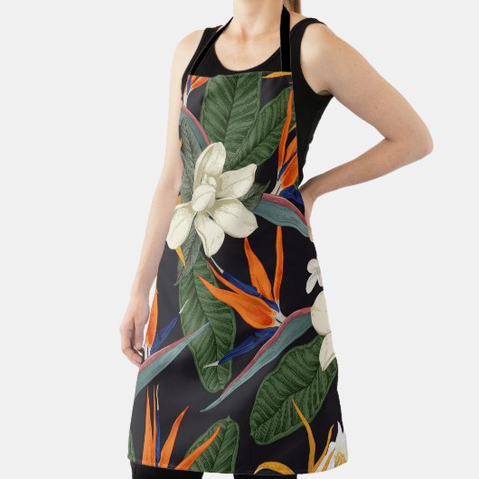 Tablier Fleurs tropicales, arrière - plan foncé, sans cout (Insitu)