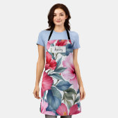 Tablier Fleurs tropicales blanches roses chic (Porté)