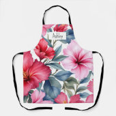 Tablier Fleurs tropicales blanches roses chic (Recto)