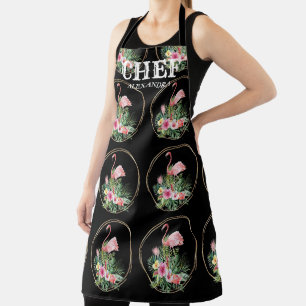 Tablier Fleurs tropicales Flamant rose Gold Frame Chef Mon