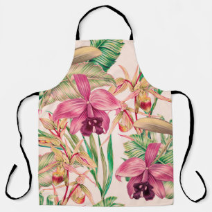 Tablier Fleurs tropicales, fleur d'orchidées, feuilles de 