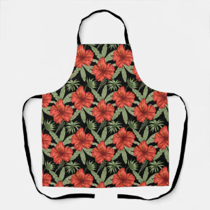 Tablier Fleurs tropicales rouges sans coutures motif vert 