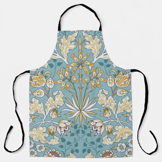 Tablier Fleurs vintages, feuillage bleu clair transparent (Recto)