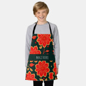 Tablier Fleurs vintages Motif Floral Rouge Rétro (Porté)