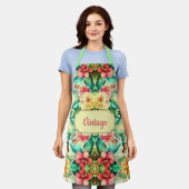 Tablier Fleurs vintages vertes et roses (Porté)