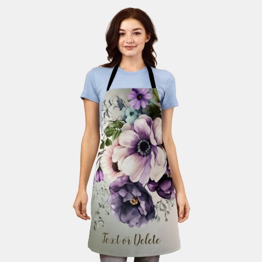 Tablier Fleurs violettes rose Or Élégant (Porté)