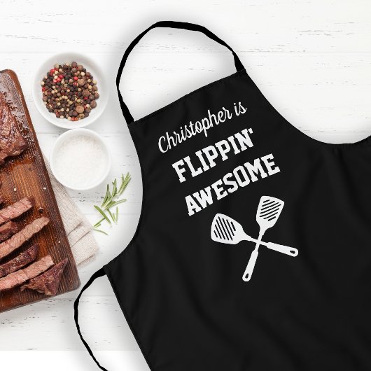 Tablier Flippin Awesome Personalized Black Grilling