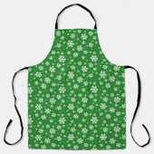 Tablier Flocons blancs sur motif vert d'hiver (Recto)