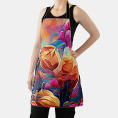 Tablier Floral Abstract Art Orange Red Blue Flowers (Insitu)