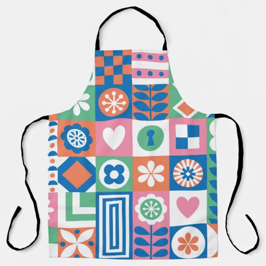 Tablier Floral Abstrait : Scandinave Folk Design. (Recto)