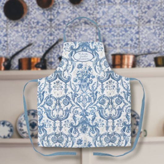 Tablier Floral Anglais Jardin Bleu et Blanc Grand-mère